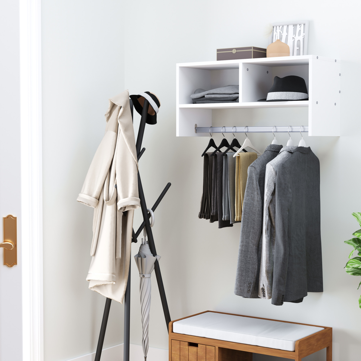 Wall Mounted Coat Hanger Hooks Rack Stand White