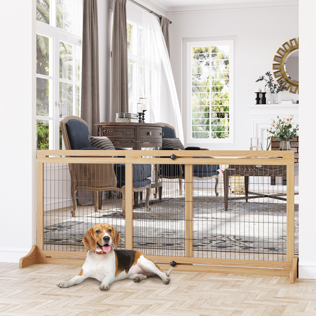 Adjustable Wooden Pet Gate Freestanding Dog Barrier for Doorway Pawhut
