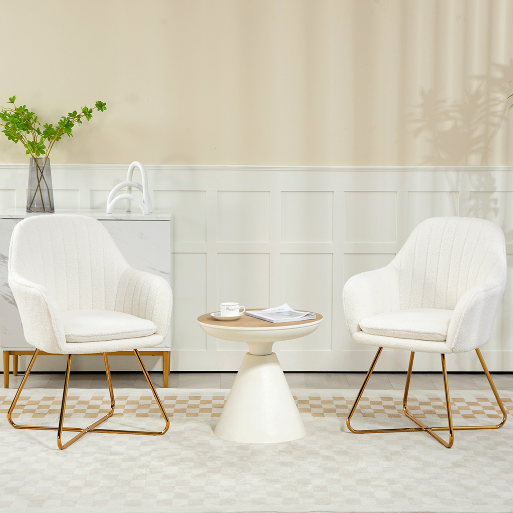 HOMCOM Accent Chair Set of 2, Cashmere Armchair with Steel Legs, Cream White
