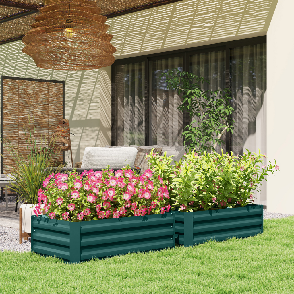 Outsunny Set of 2 Galvanised Raised Garden Bed, Green
