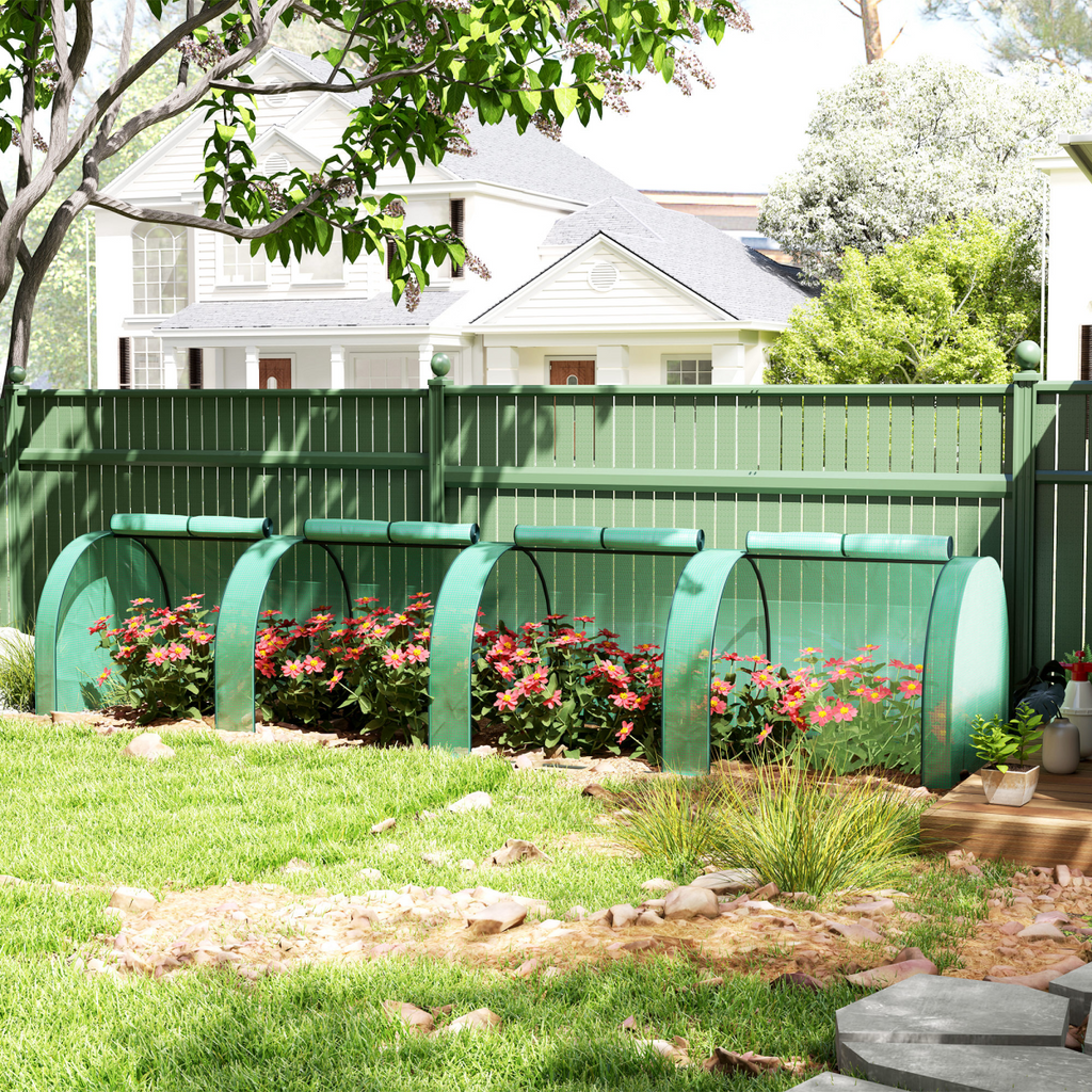 Outsunny Tunnel Greenhouse Steel Frame for Garden w/ Zipper Doors, Green