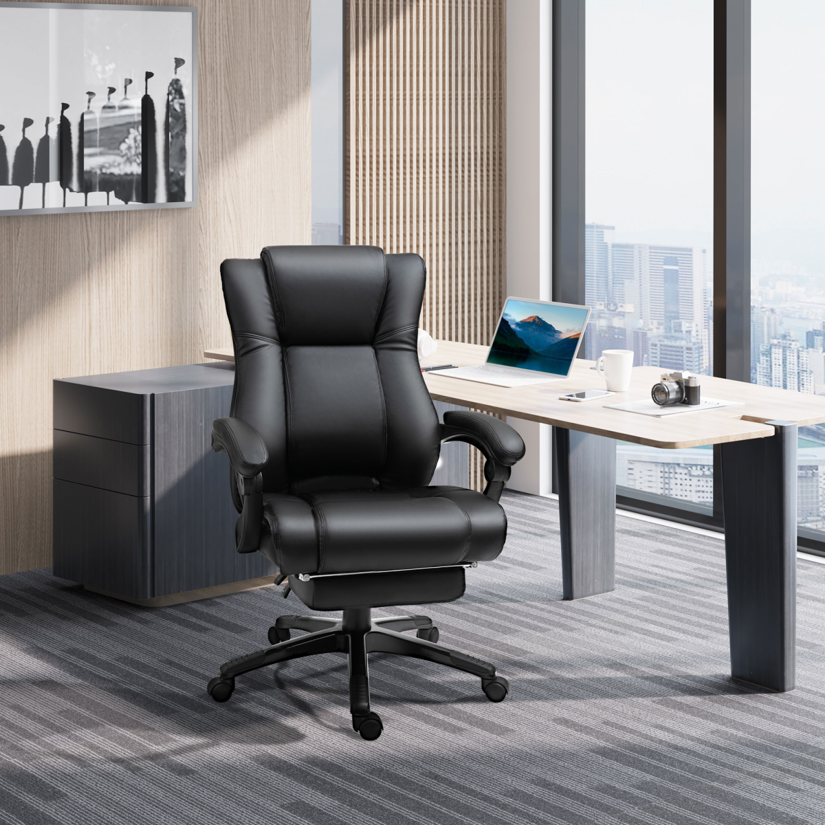 Executive Home Office Chair High Back Recliner, with Foot Rest, Black Vinsetto