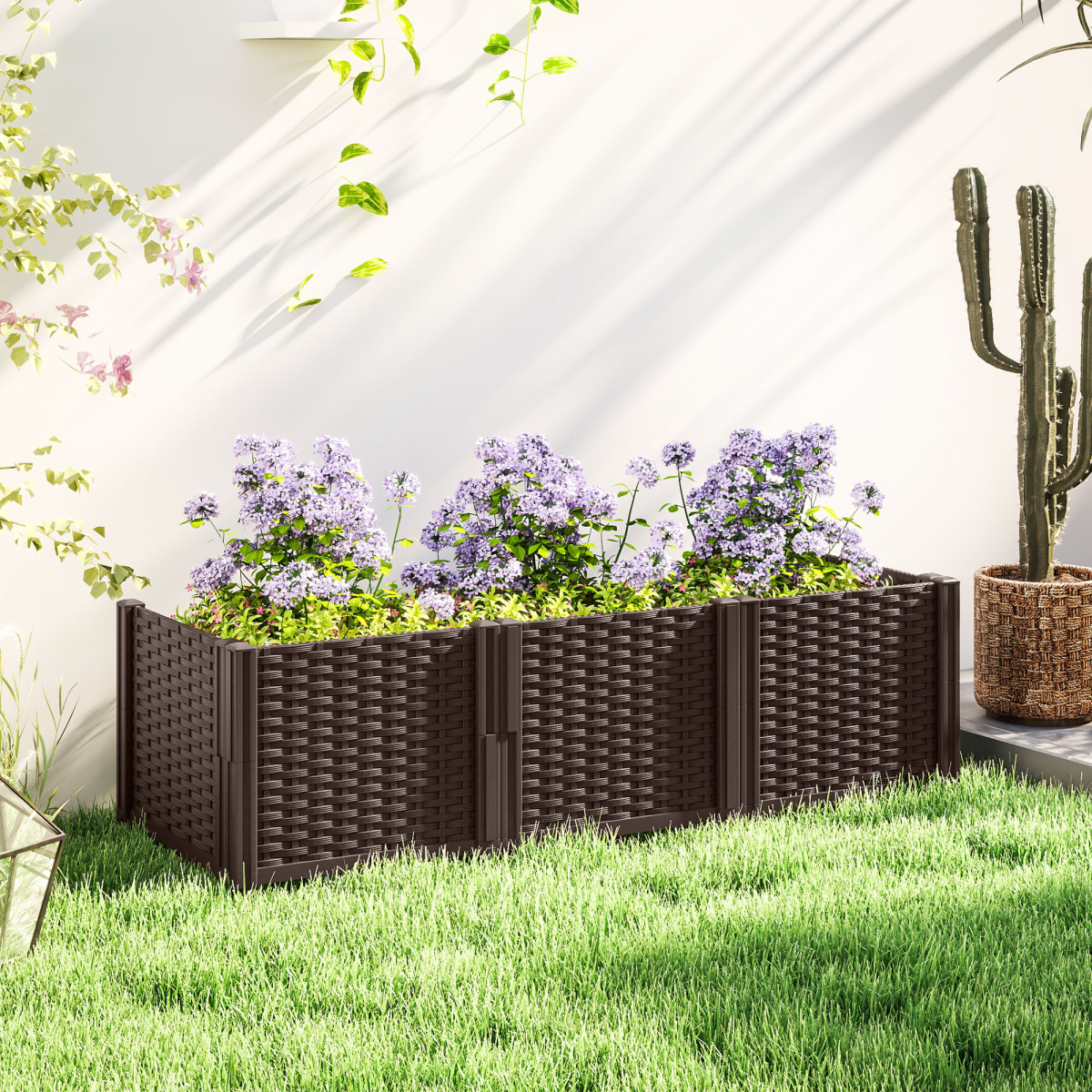 Outsunny Plastic Planter Box Kit, Modular Raised Bed for Flowers, Herbs
