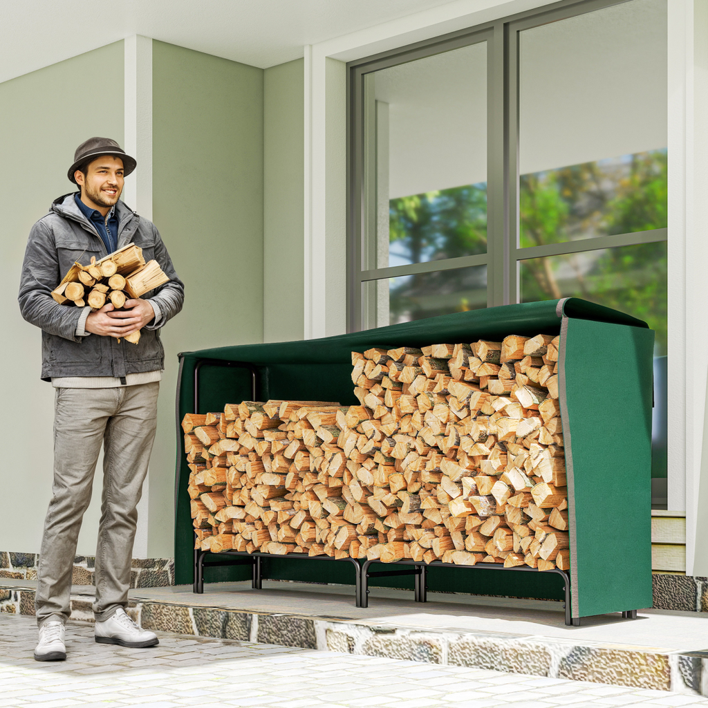 Outsunny Metal Firewood Rack, Log Holder, 200 x 36 x 99 cm, Dark Green