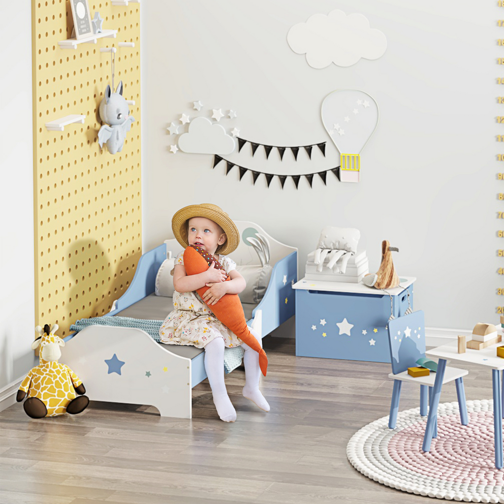 Kids Star Balloon Single Bed Frame Guardrails Slats Bedroom Furniture HOMCOM