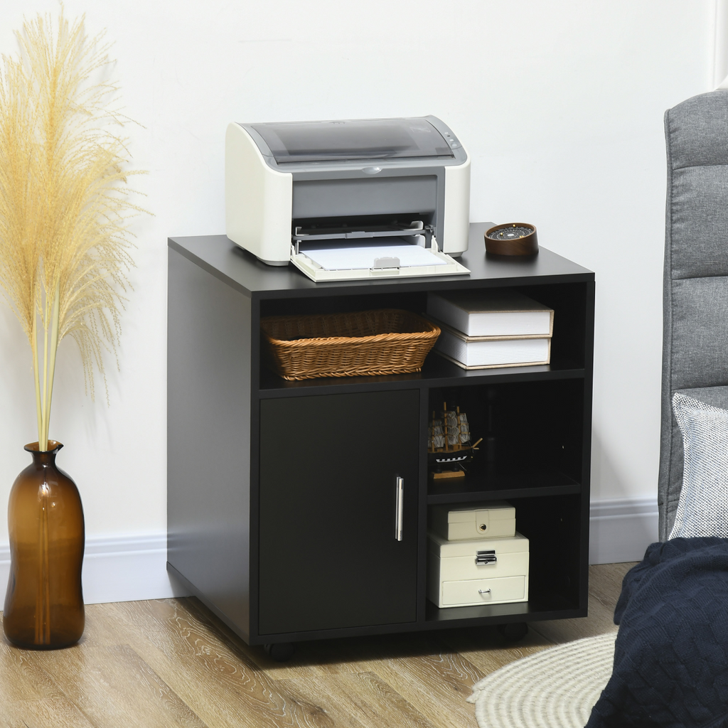 Multi-Storage Printer Unit Office Organisation with 5 Compartments Black HOMCOM