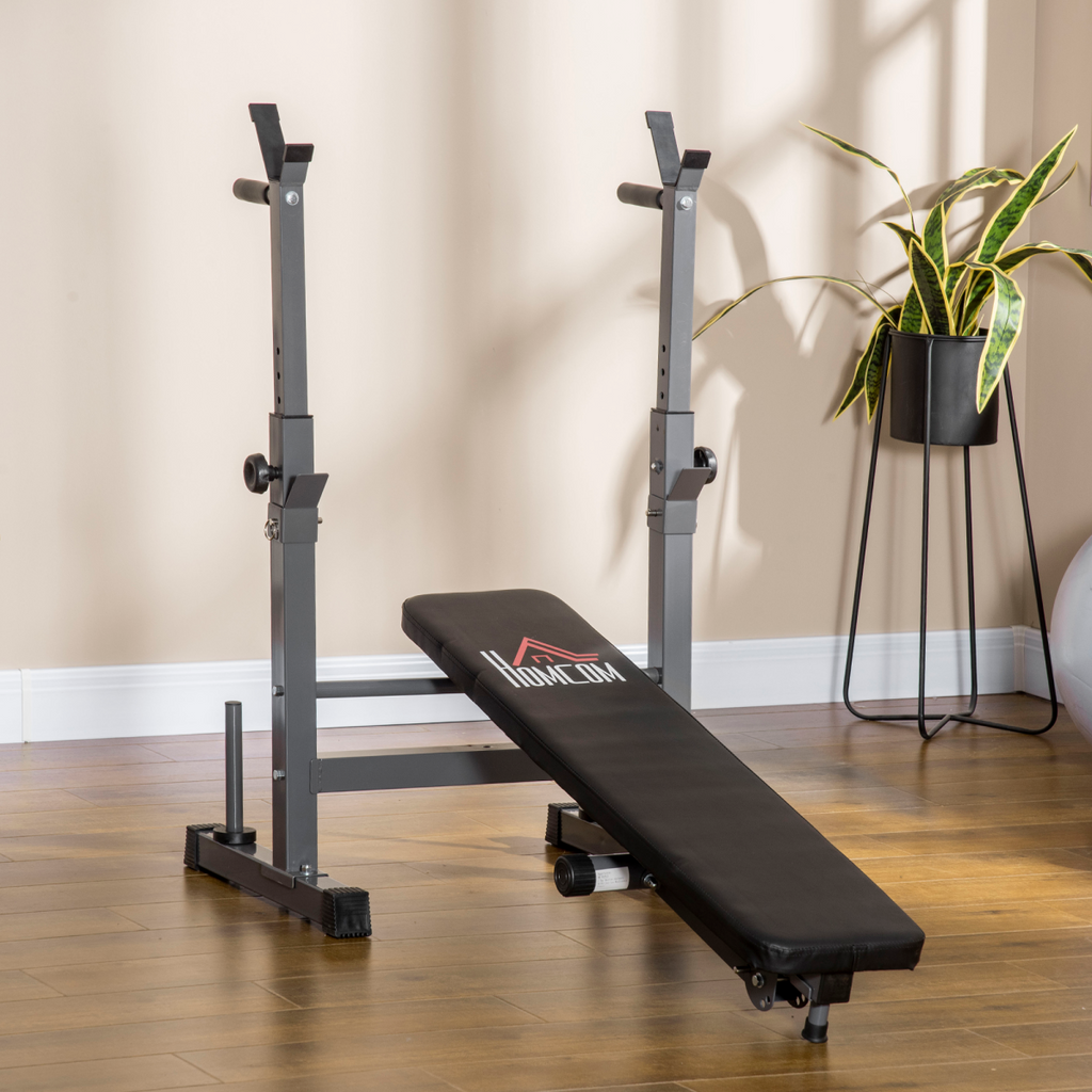 Adjustable Weight Bench Foldable with Barbell Rack and Dip Station HOMCOM