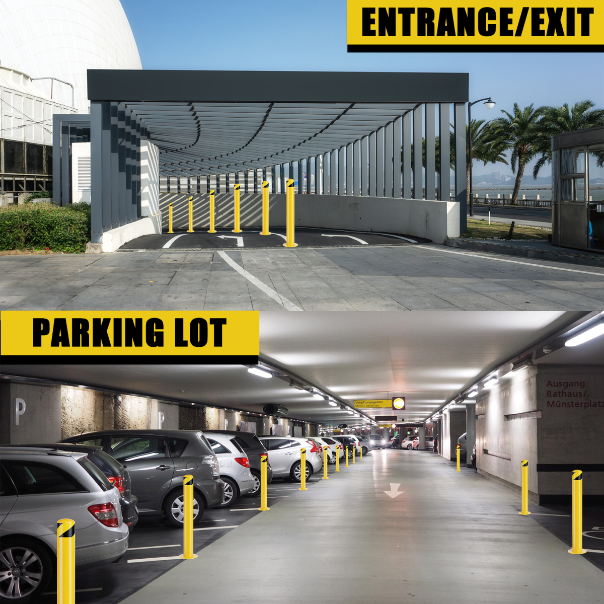 Parking Bollard Post, 36inch Bollards Steel, 4.5 Inch Diameter Bollard Covers, Yellow Powder Coated Safety Parking Barrier Post, for Traffic Sensitive Areas
