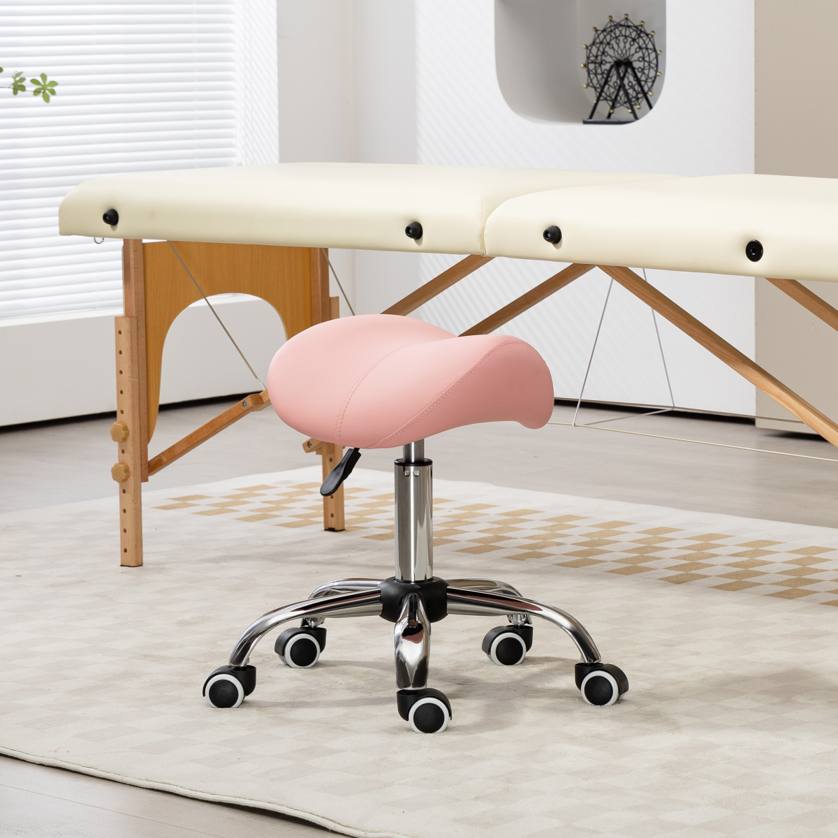 HOMCOM PU Leather Saddle Stool with Moulded Padded Seat Adjustable Height Pink