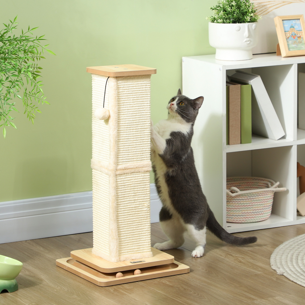 PawHut 67cm Cat Scratching Post 3 in 1 Cat Scratcher w/ Track Ball Toy