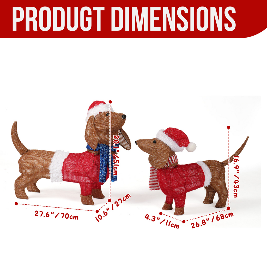 Set of 2 Lighted Dachshund Dog Christmas Decorations
