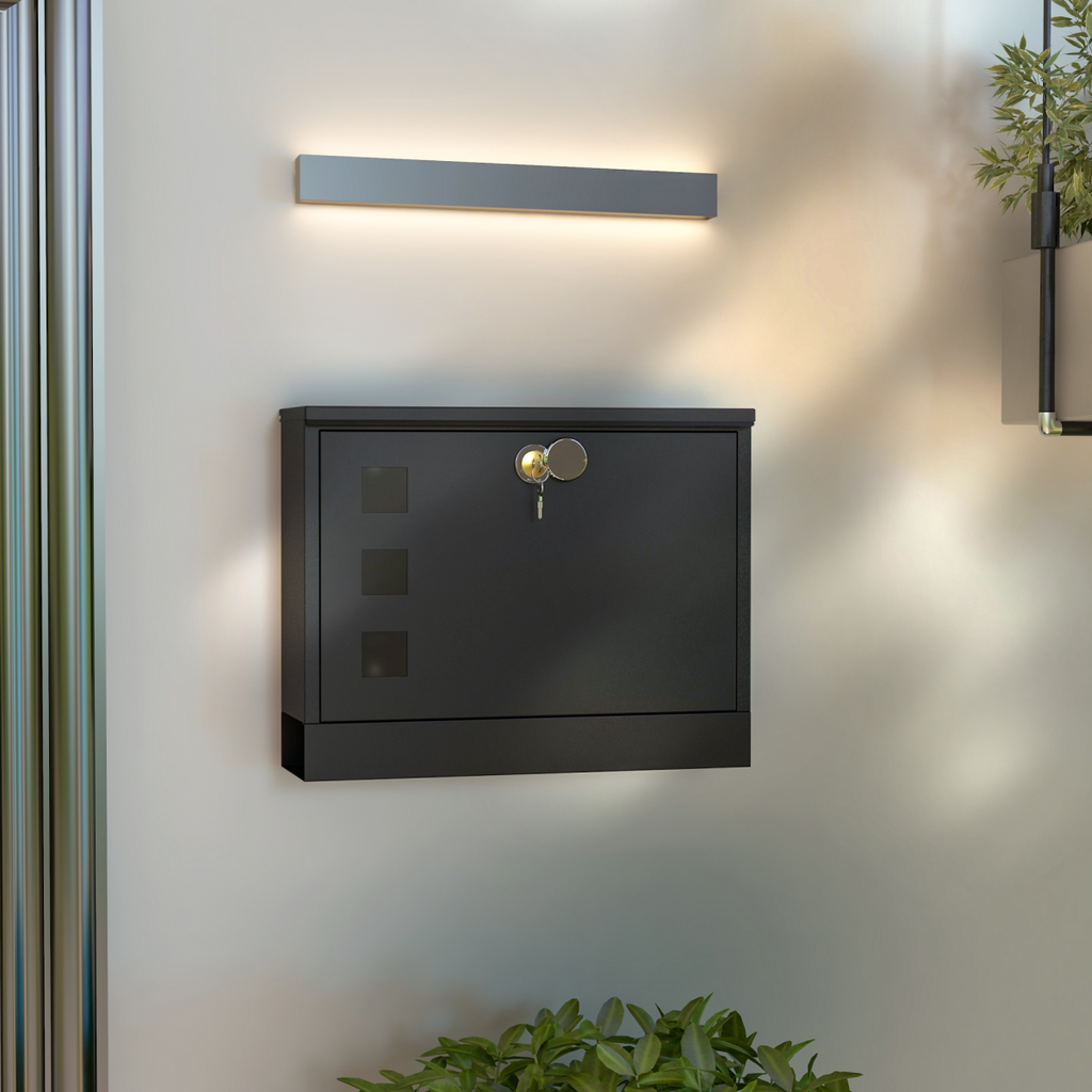 HOMCOM Wall Mounted Letterbox Mailbox with Windows and Keys Easy to Install