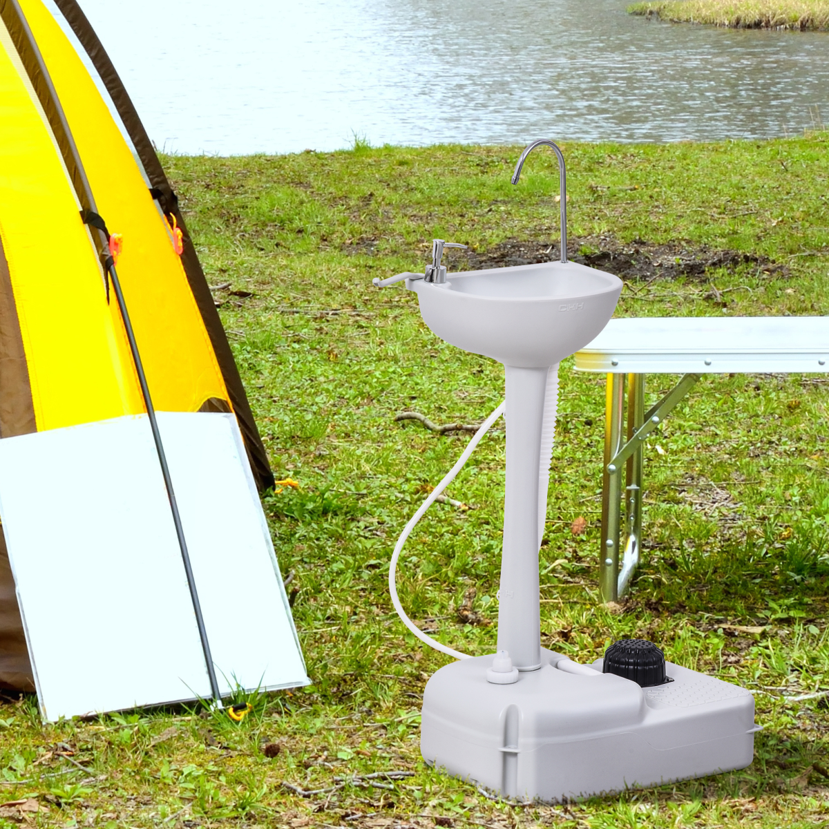 Portable Camping Sink with Towel Holder & Soap Dispenser Hand Wash Outsunny