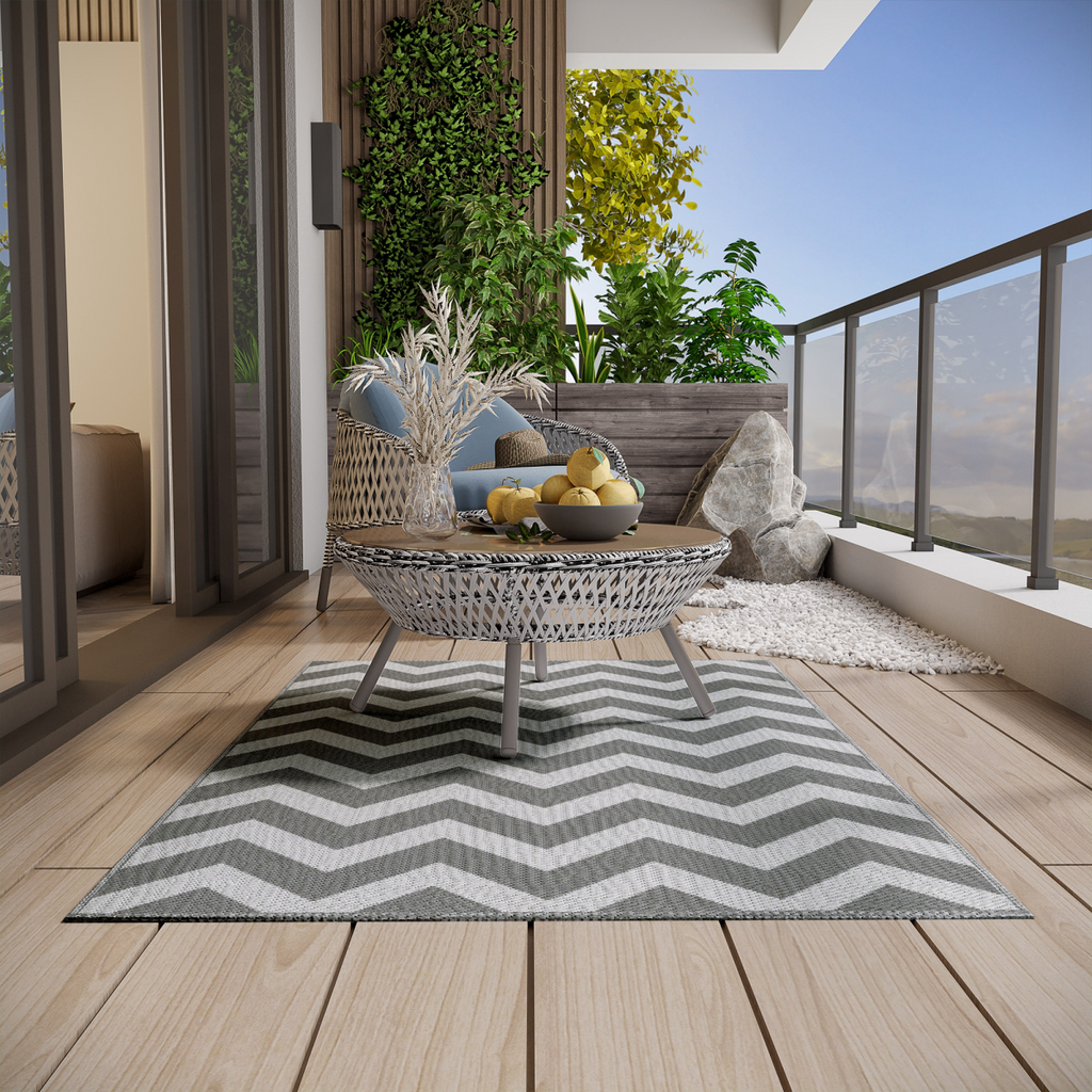 Outsunny Outdoor Rug, 1.2 x 1.8m Patio Floor Mat, Grey & White