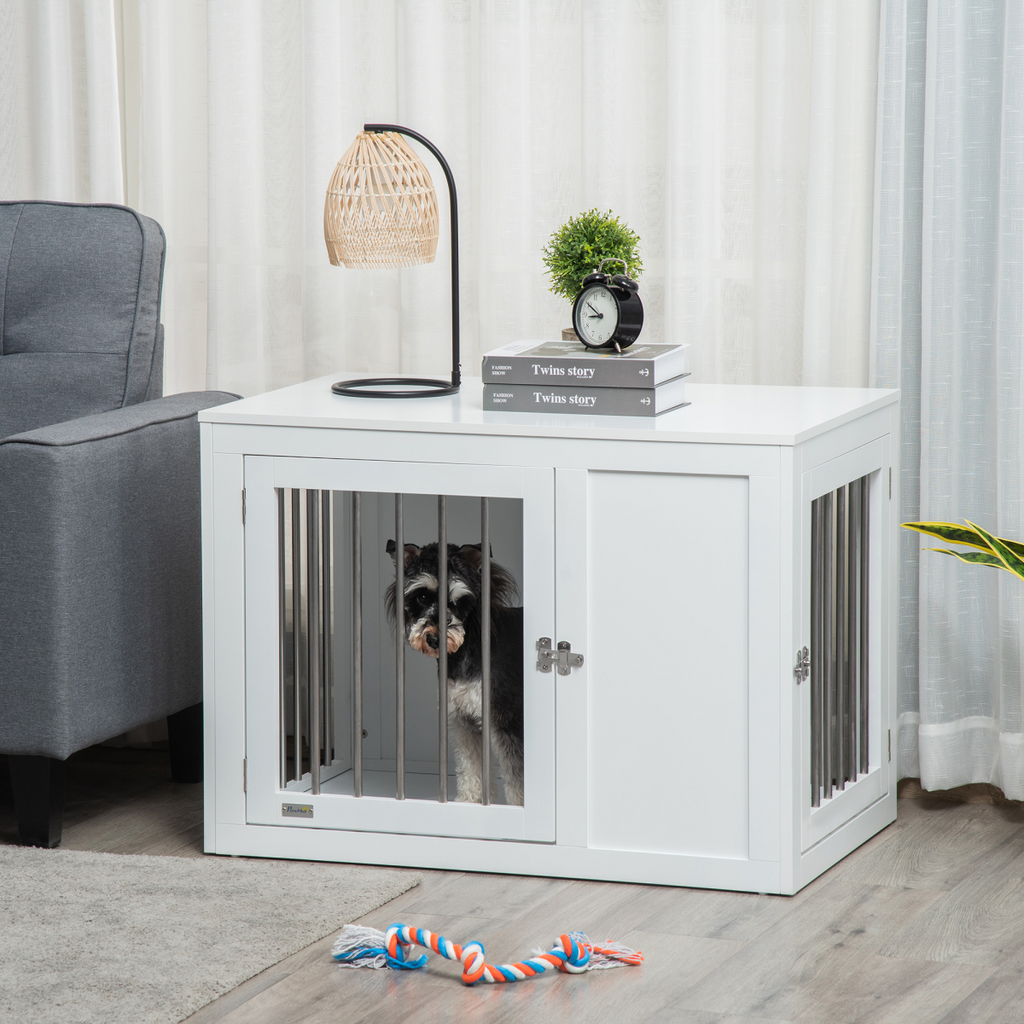 Furniture-Style Dog Crate End Table w/ 2 Doors, for Medium Dogs Pawhut