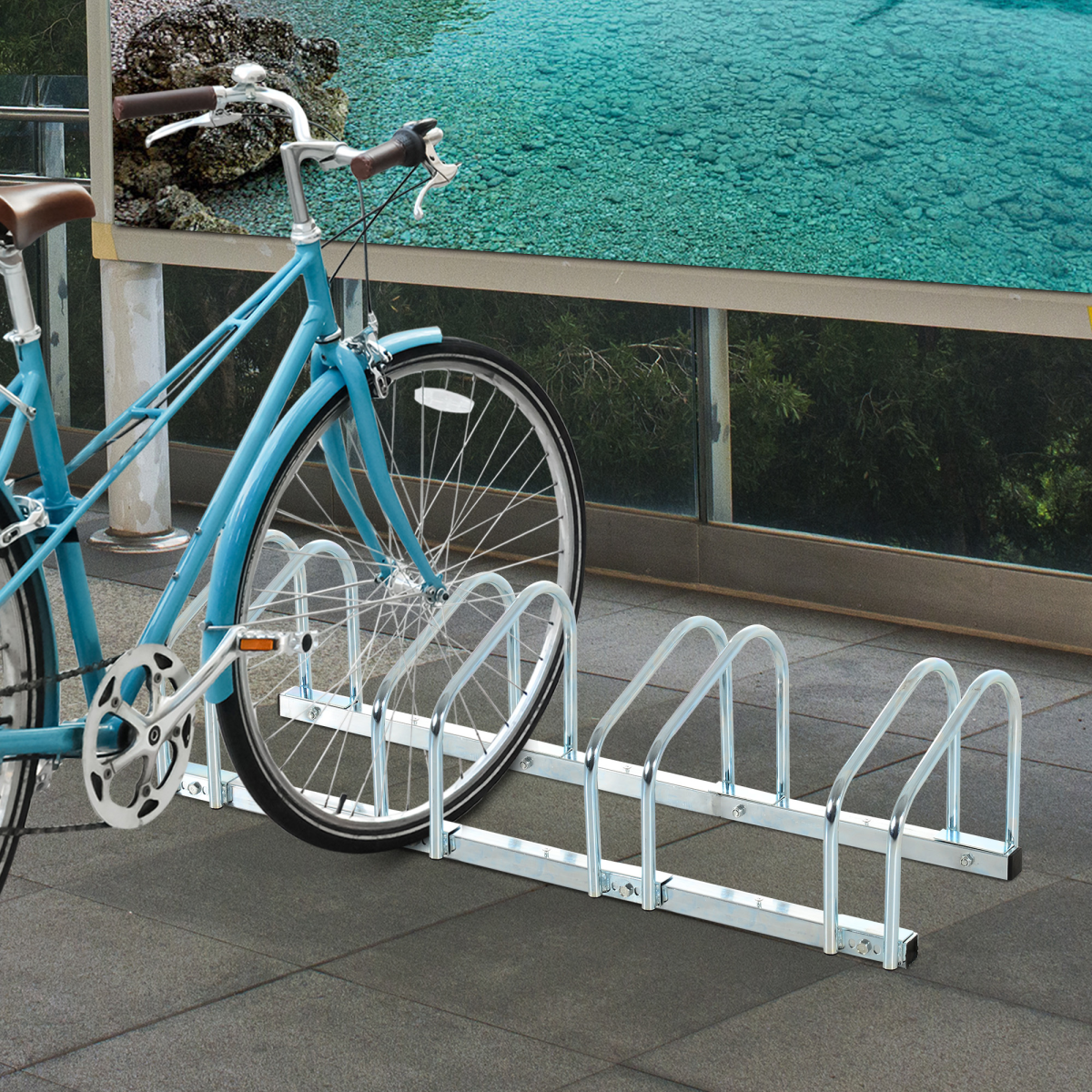 5 Bike Parking Rack Locking Storage Stand Holder Floor Wall Mount HOMCOM