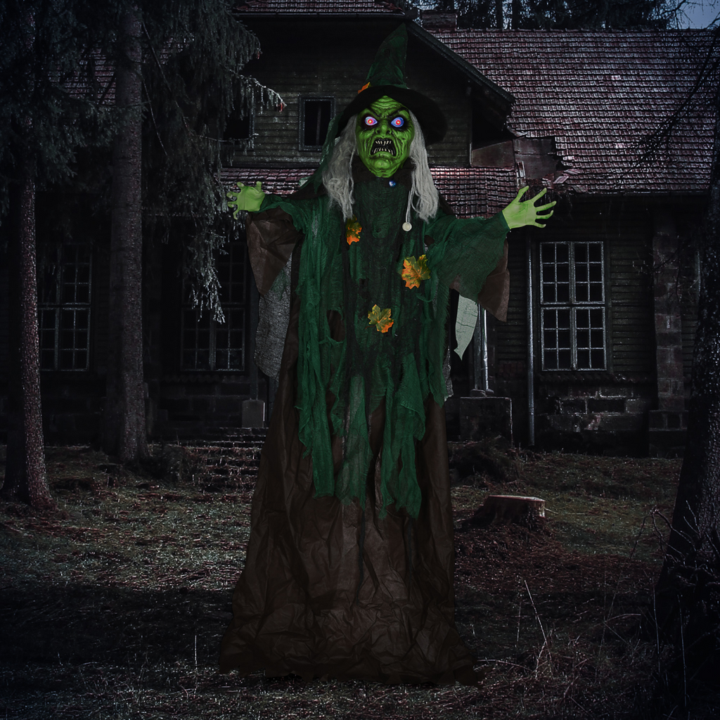 HOMCOM 6ft Outdoor Halloween Witch Prop Decoration with Light Up Eyes and Heart