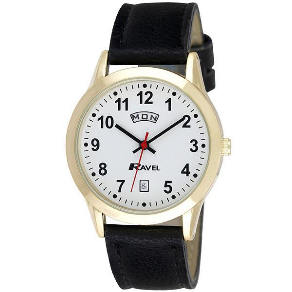 Ravel Men's Gilt Day/Date Faux Leather Strap Watch + Ravel Womens Gilt Day/Date