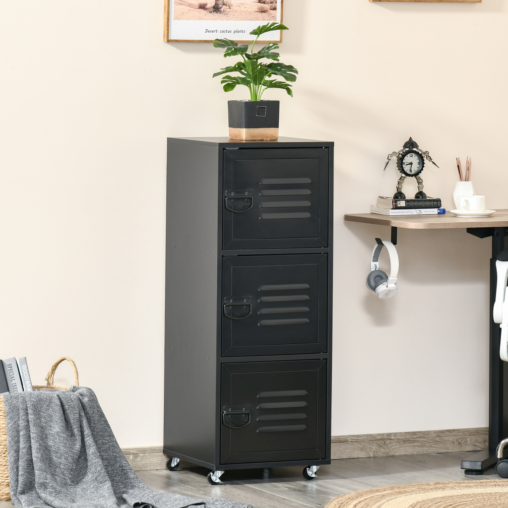 Rolling Storage Cabinet 3-Tier Mobile File Cabinet with Wheels Black