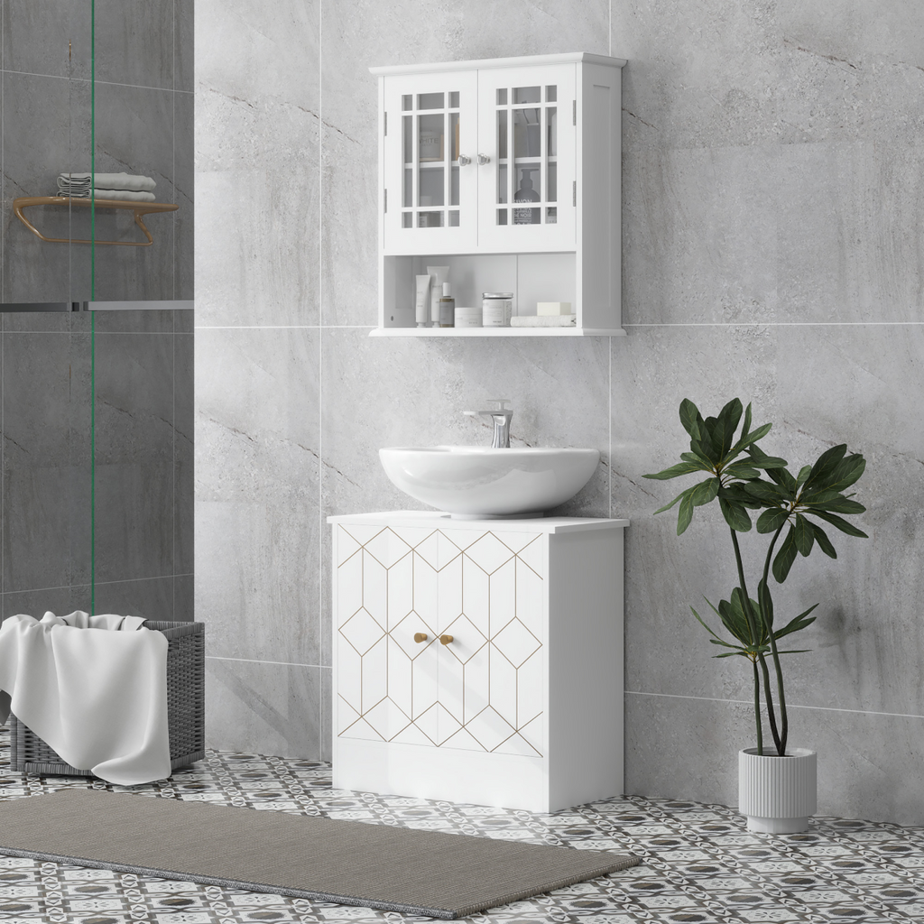 HOMCOM Bathroom Under Sink Cabinet for Basin with or without Pedestal White