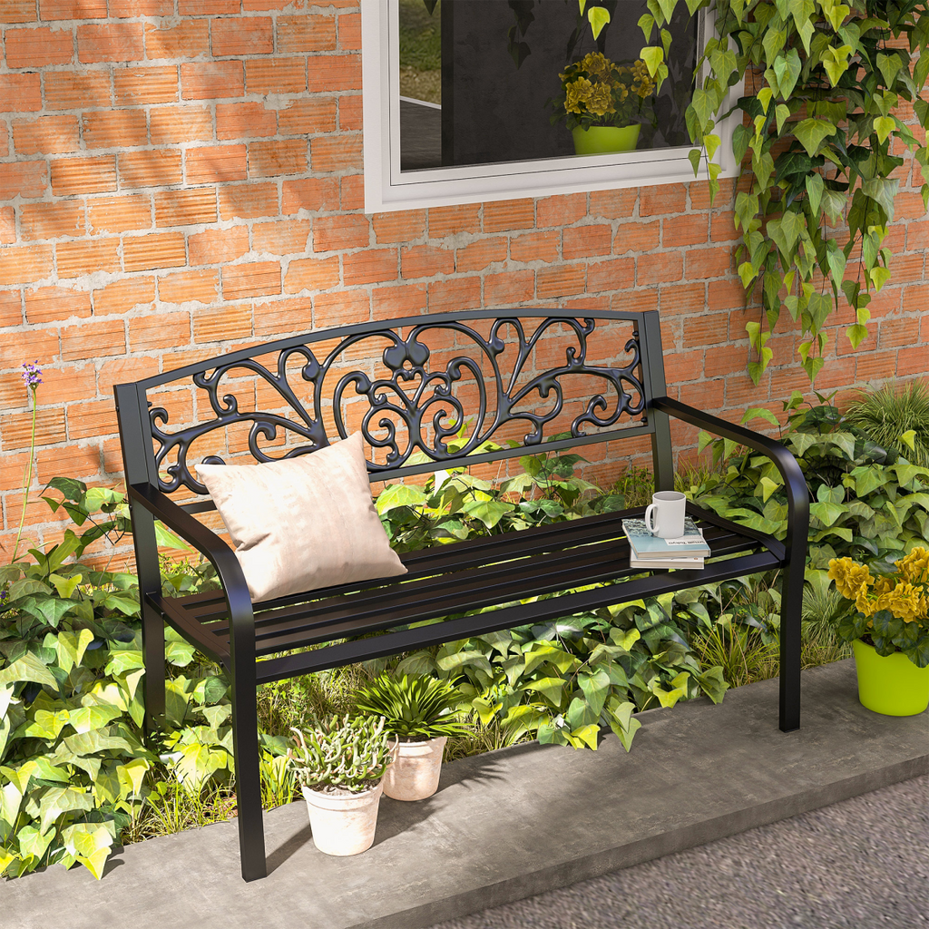 2-Seater Garden Bench, Steel-Black
