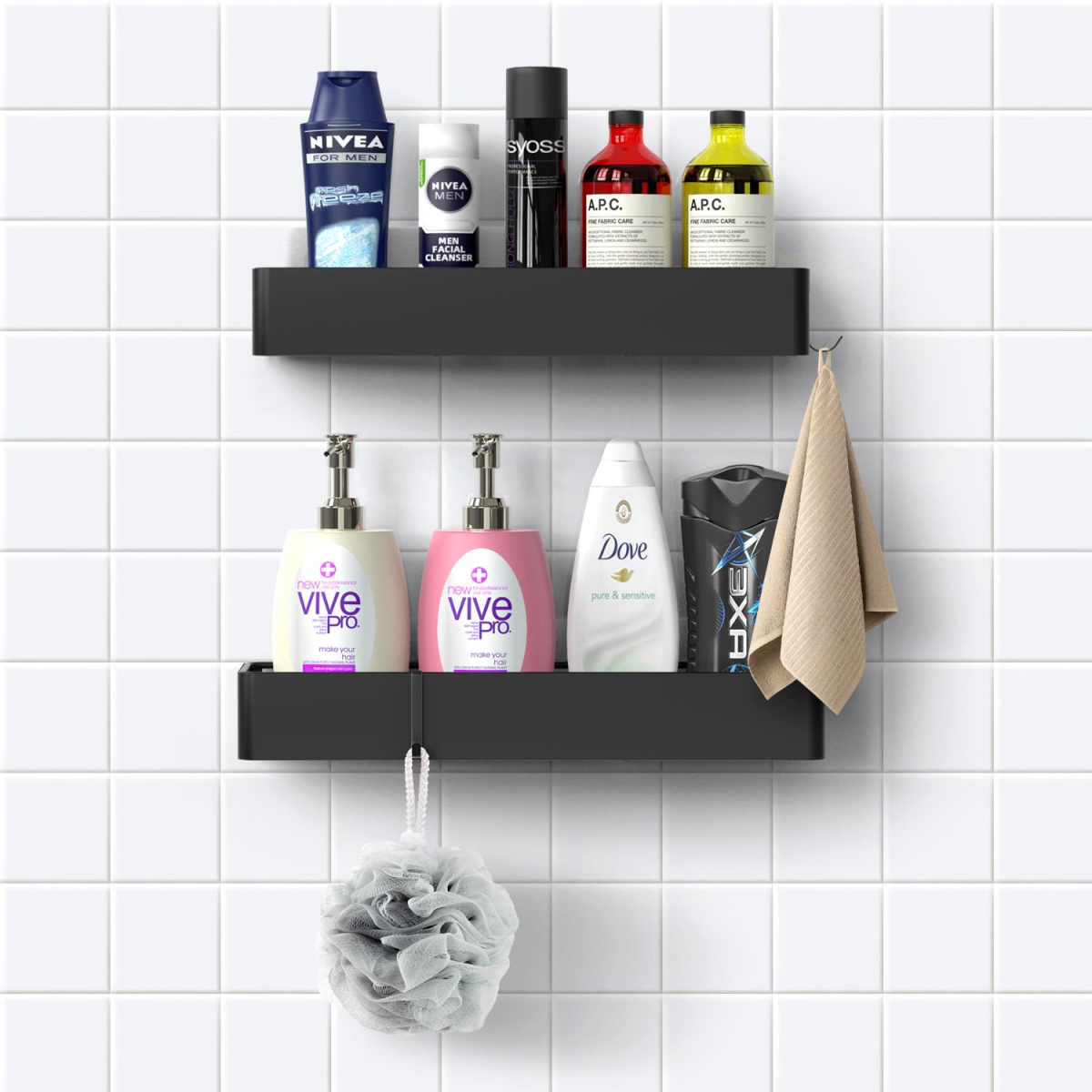 Vinsani 2pc BLACK SHOWER CADDY
