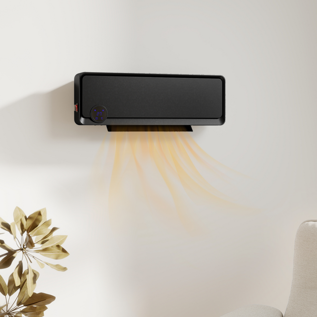 HOMCOM 1000W/2000W Wall Downflow Heater 10-49°C Temperature w/ Timer, Black