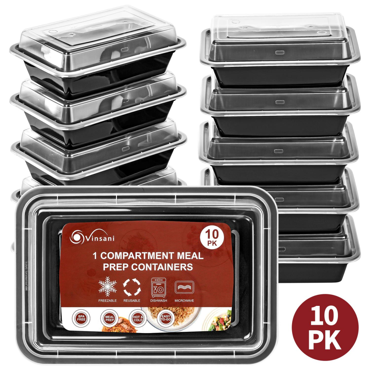 Vinsani 20pk 1 COMPARTMENT MEAL PREP CONTAINERS