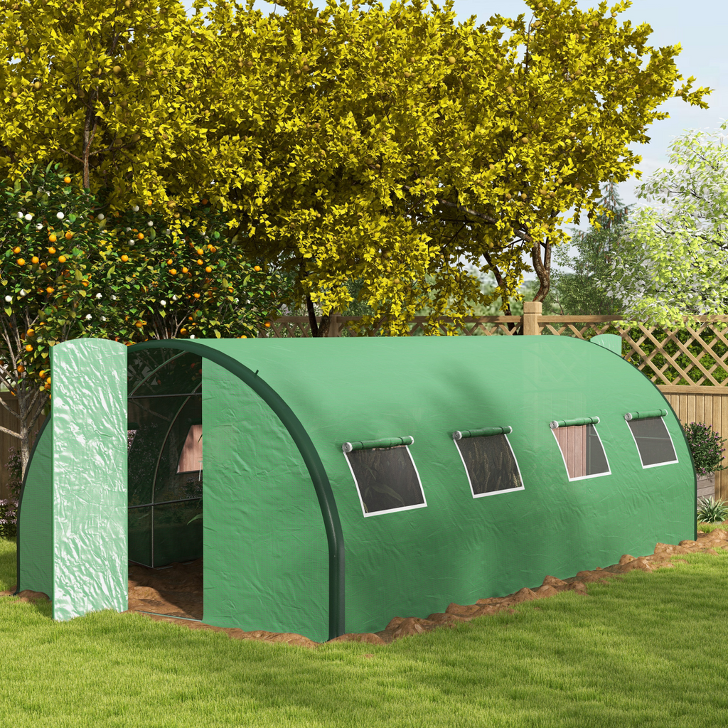 Outsunny Tunnel Greenhouse, Upgraded Structure, Hinged Doors, 6 x 3(m), Green