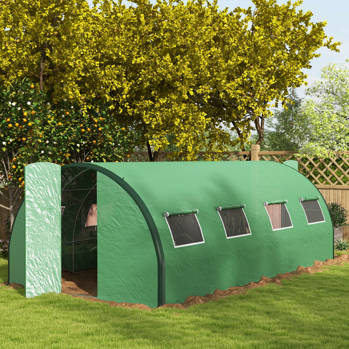 Outsunny Tunnel Greenhouse, Upgraded Structure, Hinged Doors, 6 x 3(m), Green
