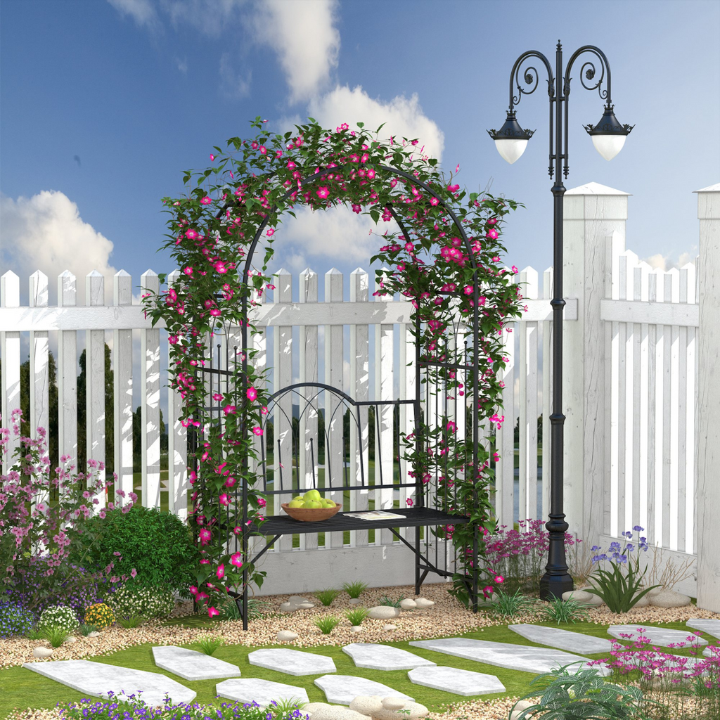 Garden Arch Bench Outdoor Patio Trellis Arbor for Climbing Plant Antique Black