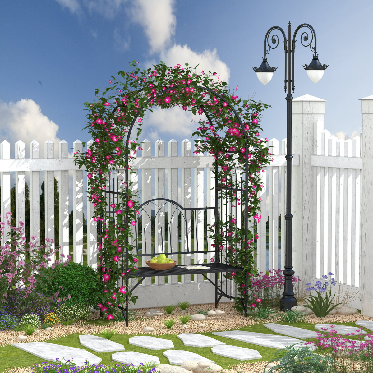 Garden Arch Bench Outdoor Patio Trellis Arbor for Climbing Plant Antique Black