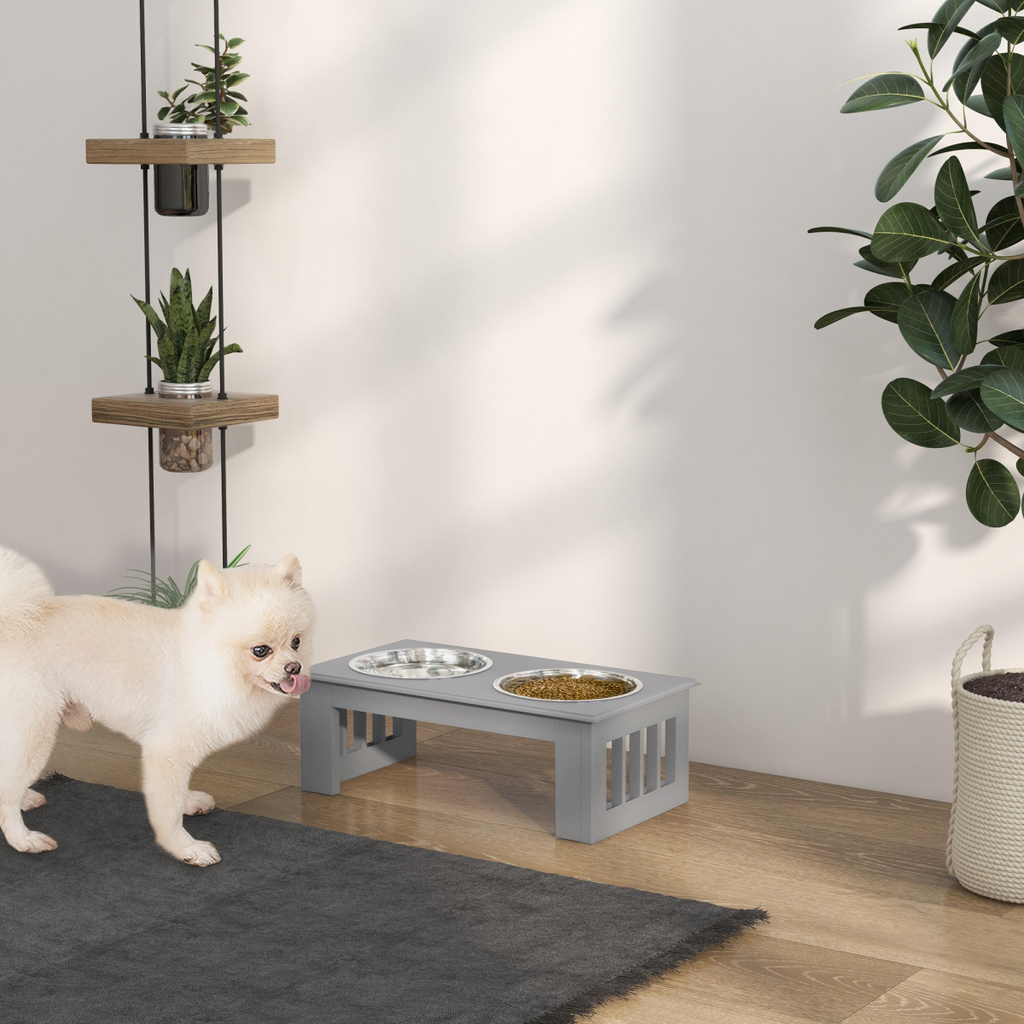 PawHut Raised Dog Bowls Pet Feeder Raised Elevated Stainless Steel Food Grey