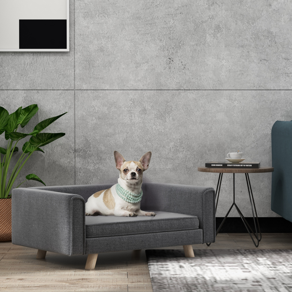 PawHut Elevated Dog Sofa Bed with Cushion for Medium and Small Dogs, Grey