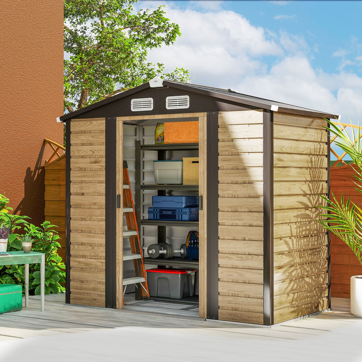 Outsunny 7 x 4ft Upgraded Metal Shed with Lock, Easy to Assemble, Natural