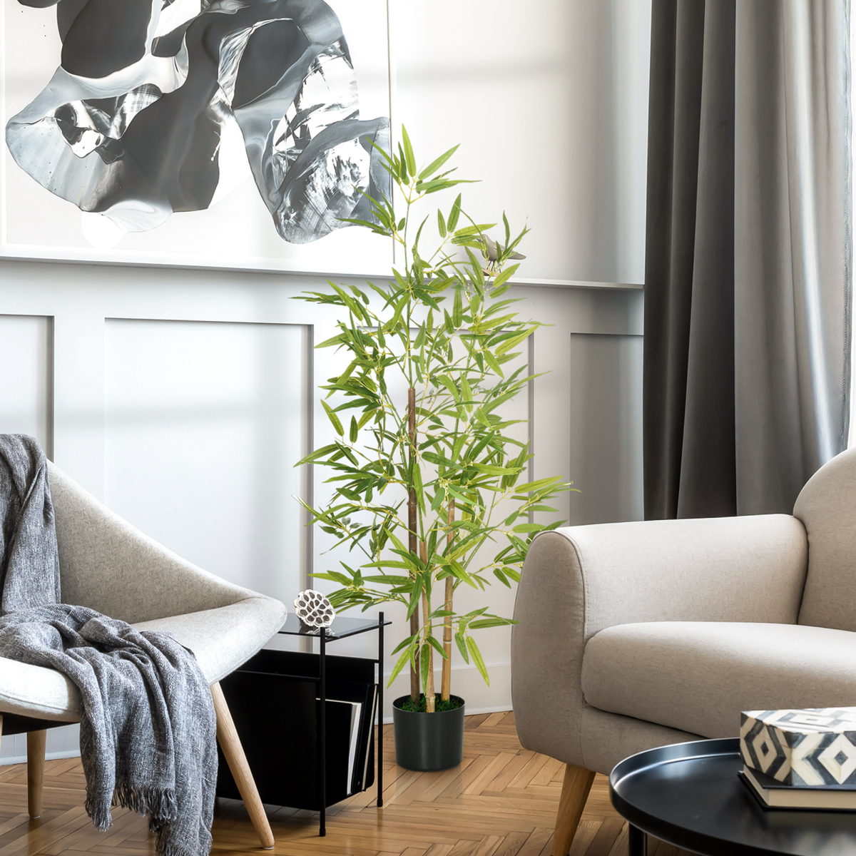 HOMCOM Artificial Plant Bamboo Artificial Tree Height 120 cm with Pot