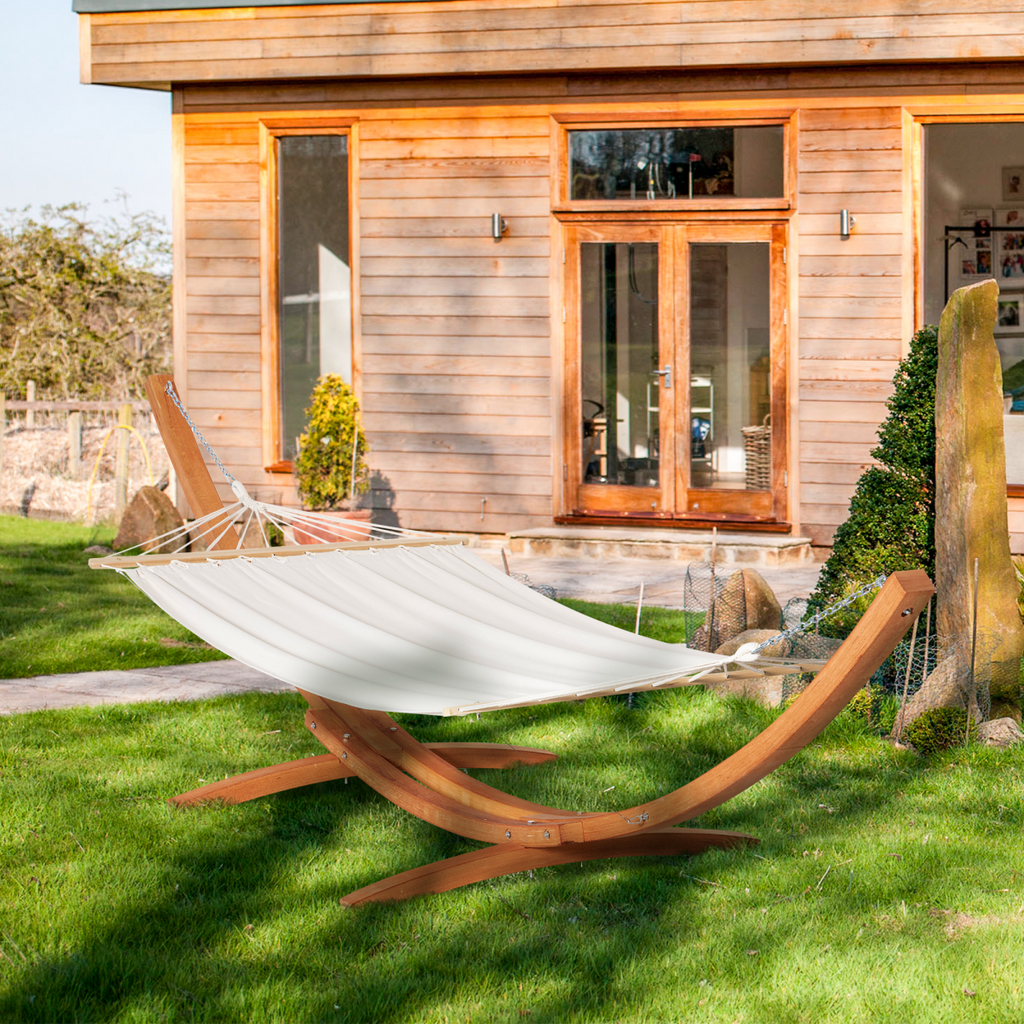 Outdoor Garden Hammock & Wooden Stand Swing Hanging Bed White