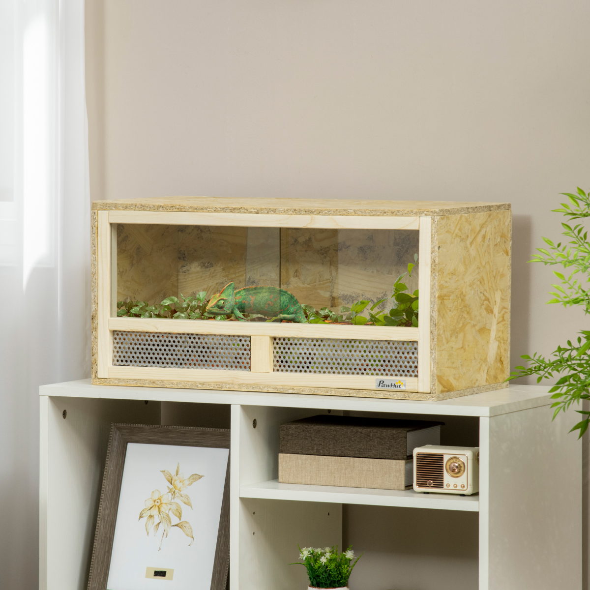 PawHut Reptile Terrarium with Transparent Sliding Doors, Breathable Mesh