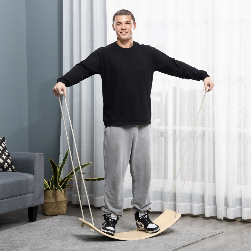 HOMCOM Wood Wobble Board with Ropes, Baby Rocker Balance Board for Kids, Adults