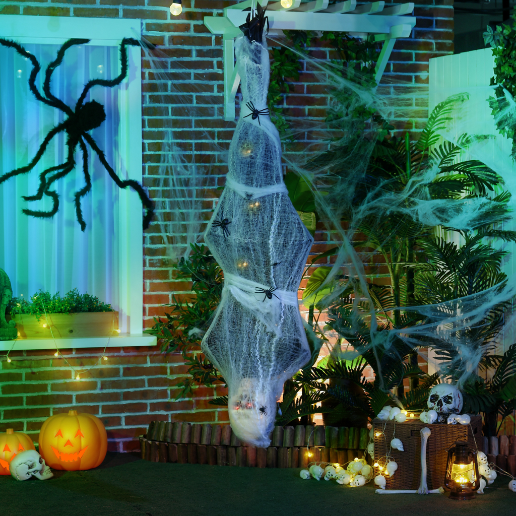 HOMCOM 5.5ft Animated Halloween Decoration Hanging Mummy with Spider Web