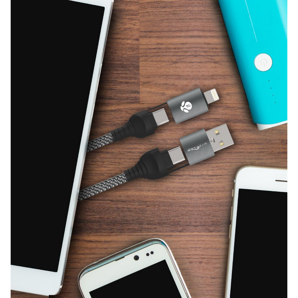 WYEFLOW 4 in 1 Aluminium Alloy Braided 60w Fast Charging Cable 2m