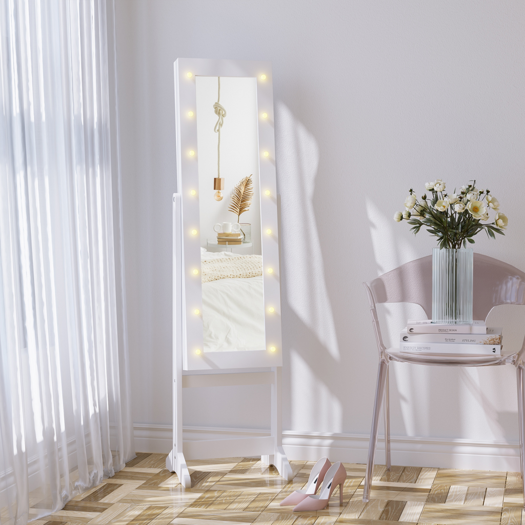 LED Mirrored Jewellery Cabinet, 36Lx30Wx136H cm-White