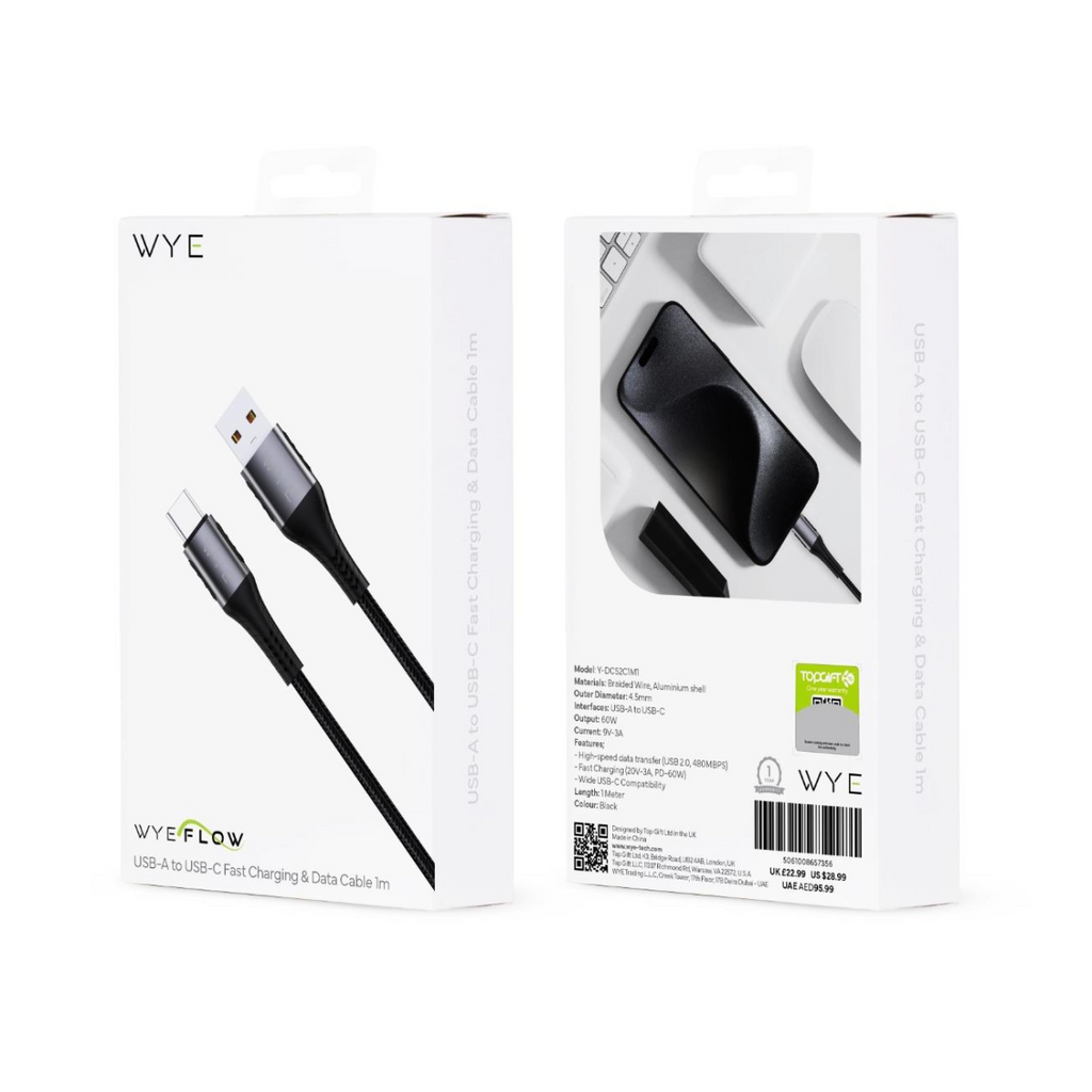 WYEFLOW USB-A to USB-C Charging & Data Cable 1m