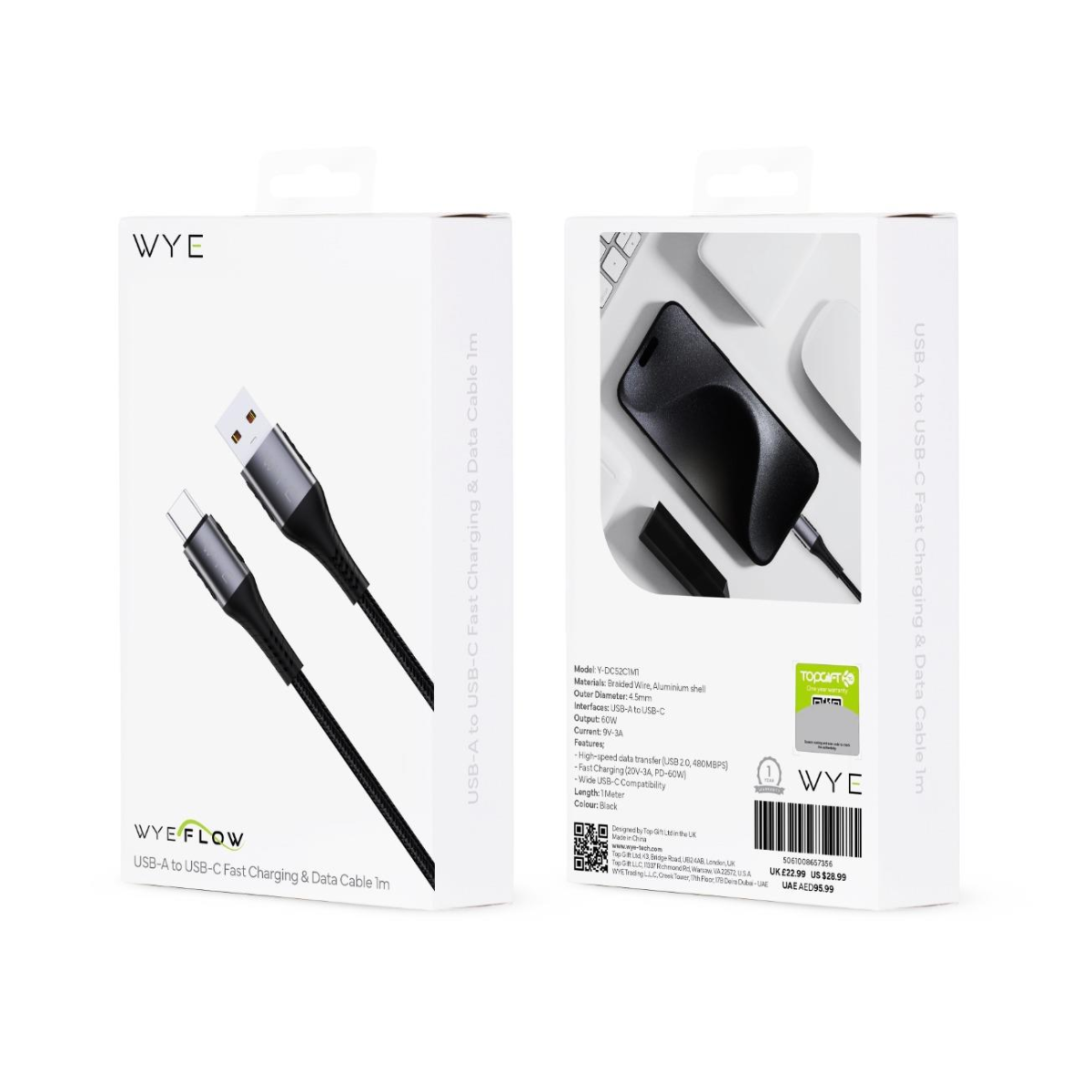 WYEFLOW USB-A to USB-C Charging & Data Cable 1m