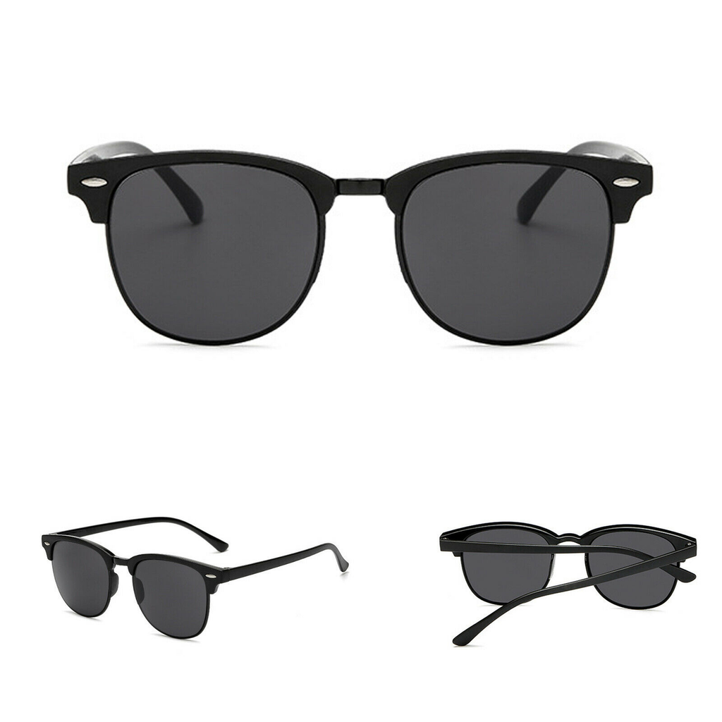 Mens Black Horn Rimmed Half Frame Polarised Driving Fishing Sunglasses UV400