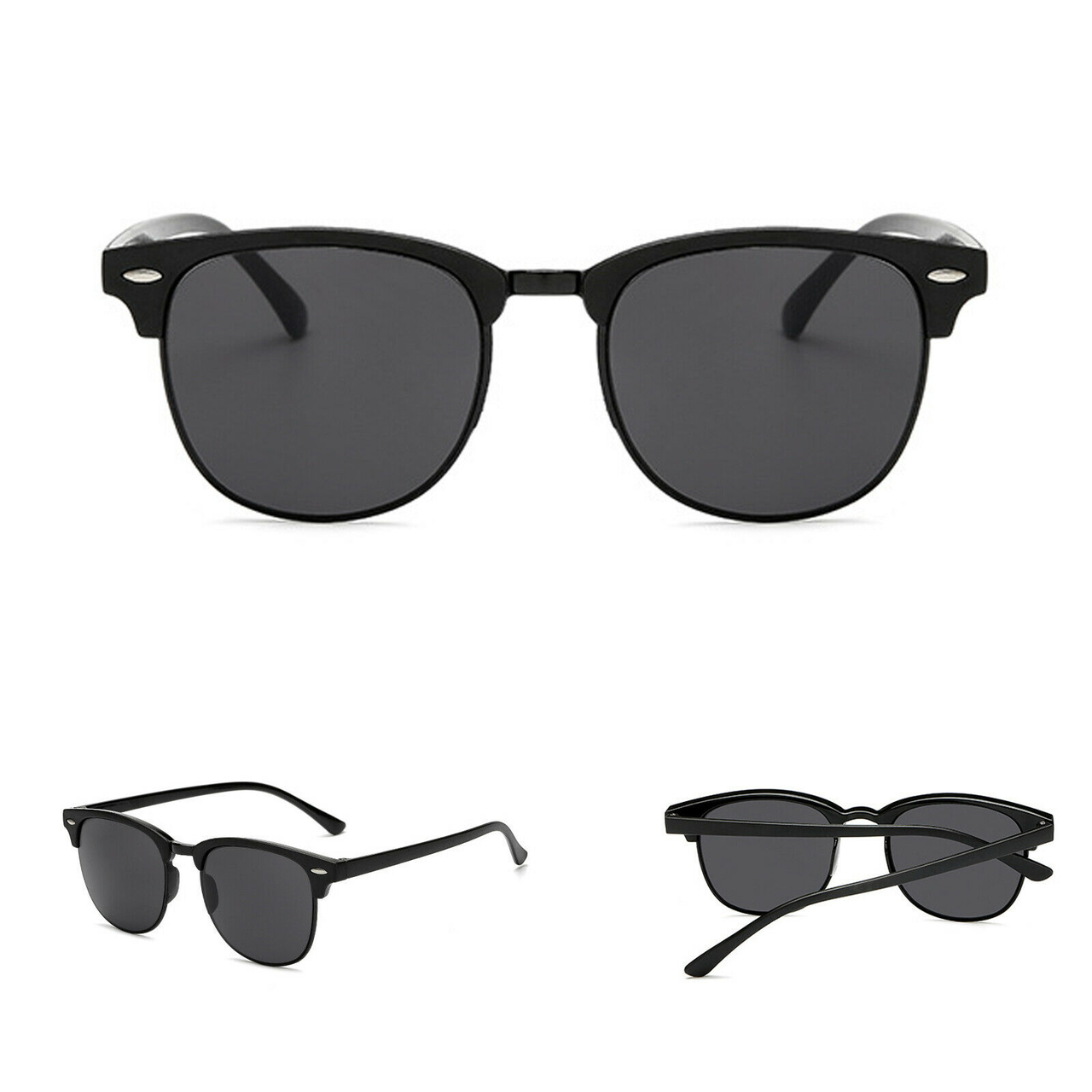 Mens Black Horn Rimmed Half Frame Polarised Driving Fishing Sunglasses UV400