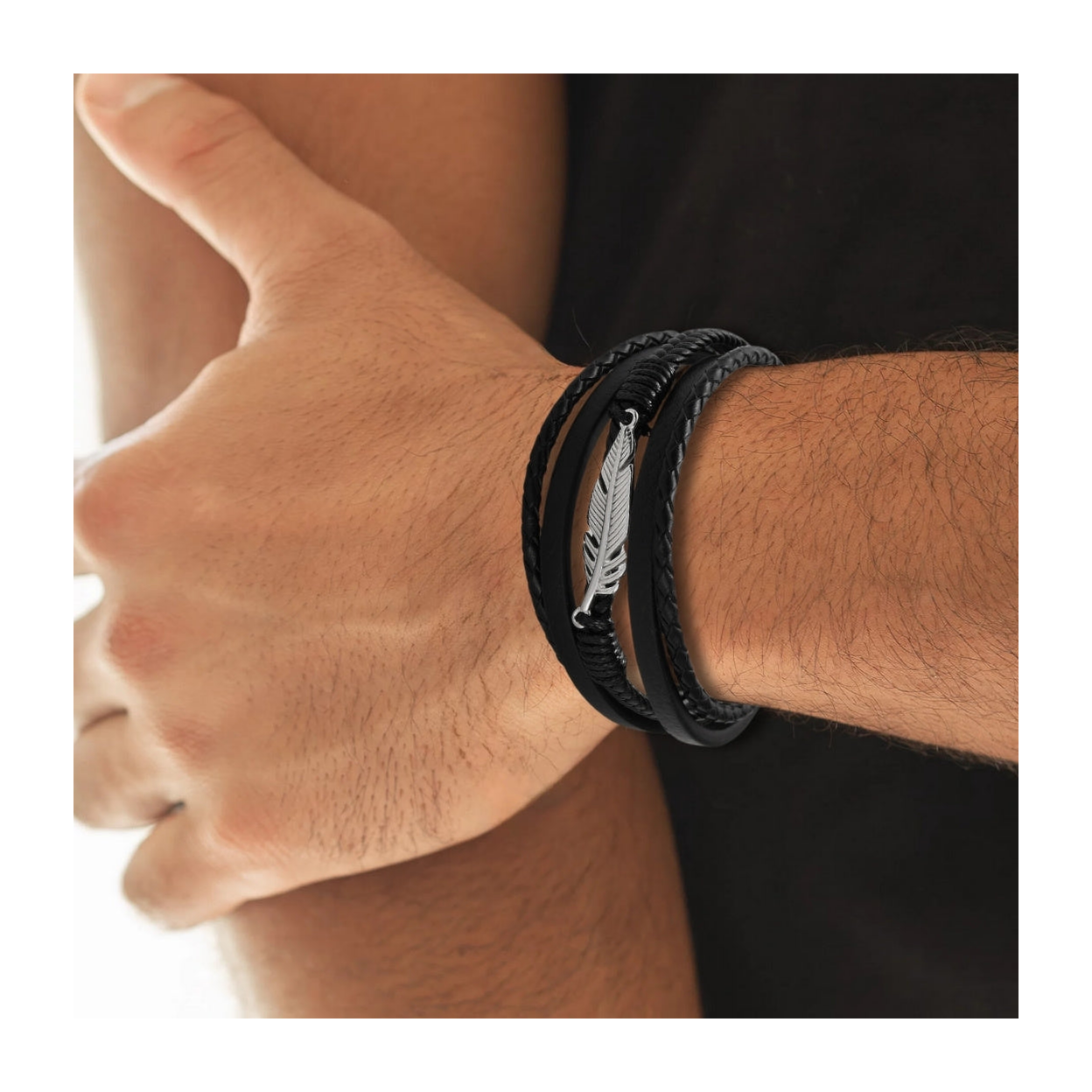 Men's Angel Feather Black Bracelet