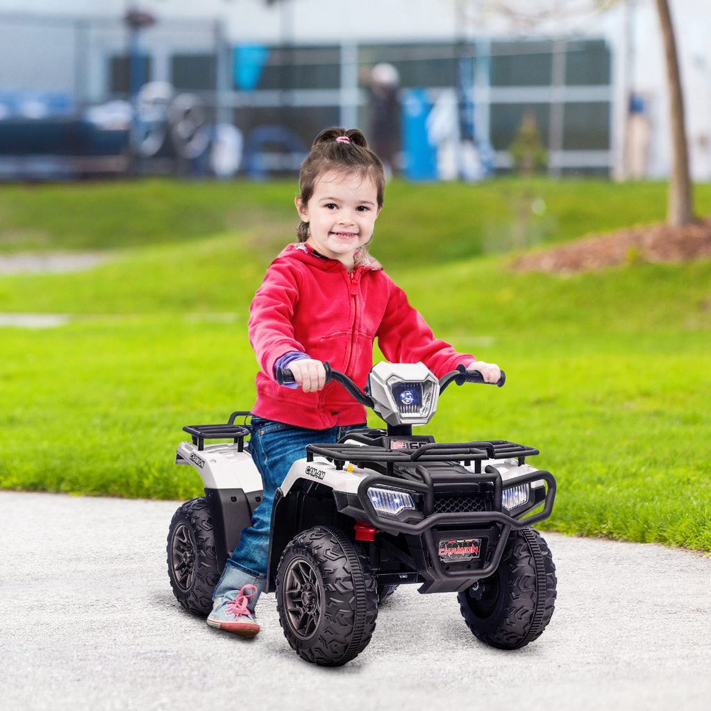HOMCOM 12V Electric Quad Bike for Kids with LED Headlights, Music - White
