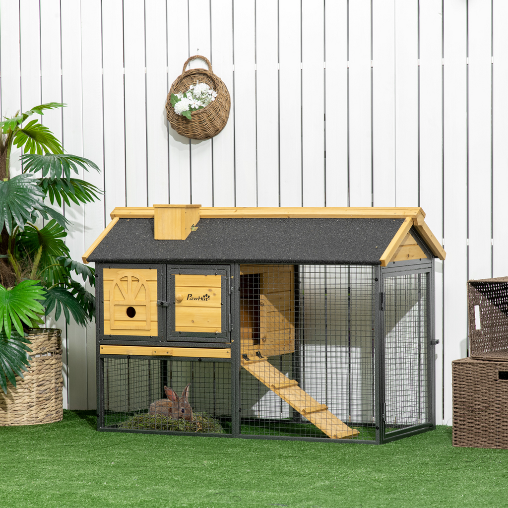 PawHut Rabbit Hutch Outdoor Bunny Cage w/ Run, Removable Tray 120 x 55.5 x 80cm