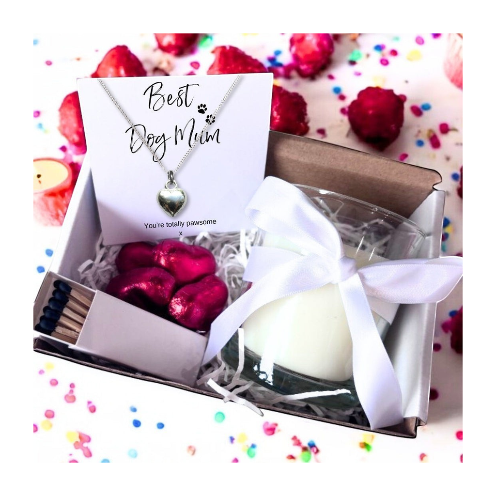 Small Best Dog Mum Gift Hamper Necklace Chocs & Candle